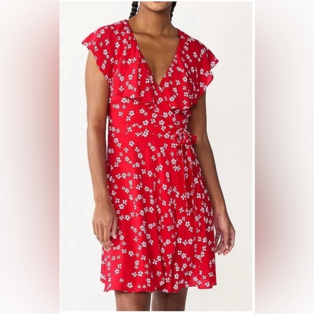 DRAPER JAMES RSVP Red Floral Wrap Dress
